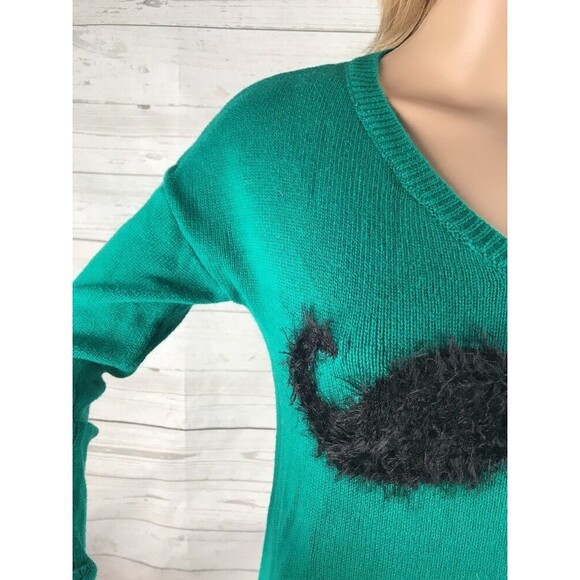 Copper Key Mustache Sweater Small Dark Teal Green 100% Cotton Funny Design - Picture 3 of 12